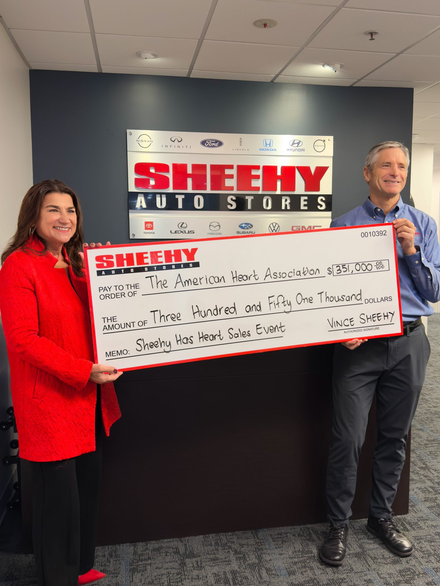 Sheehy Auto Stores' Annual Campaign Donates $351,000 to American Heart Association, Reaching $3.3 Million in Total Contributions