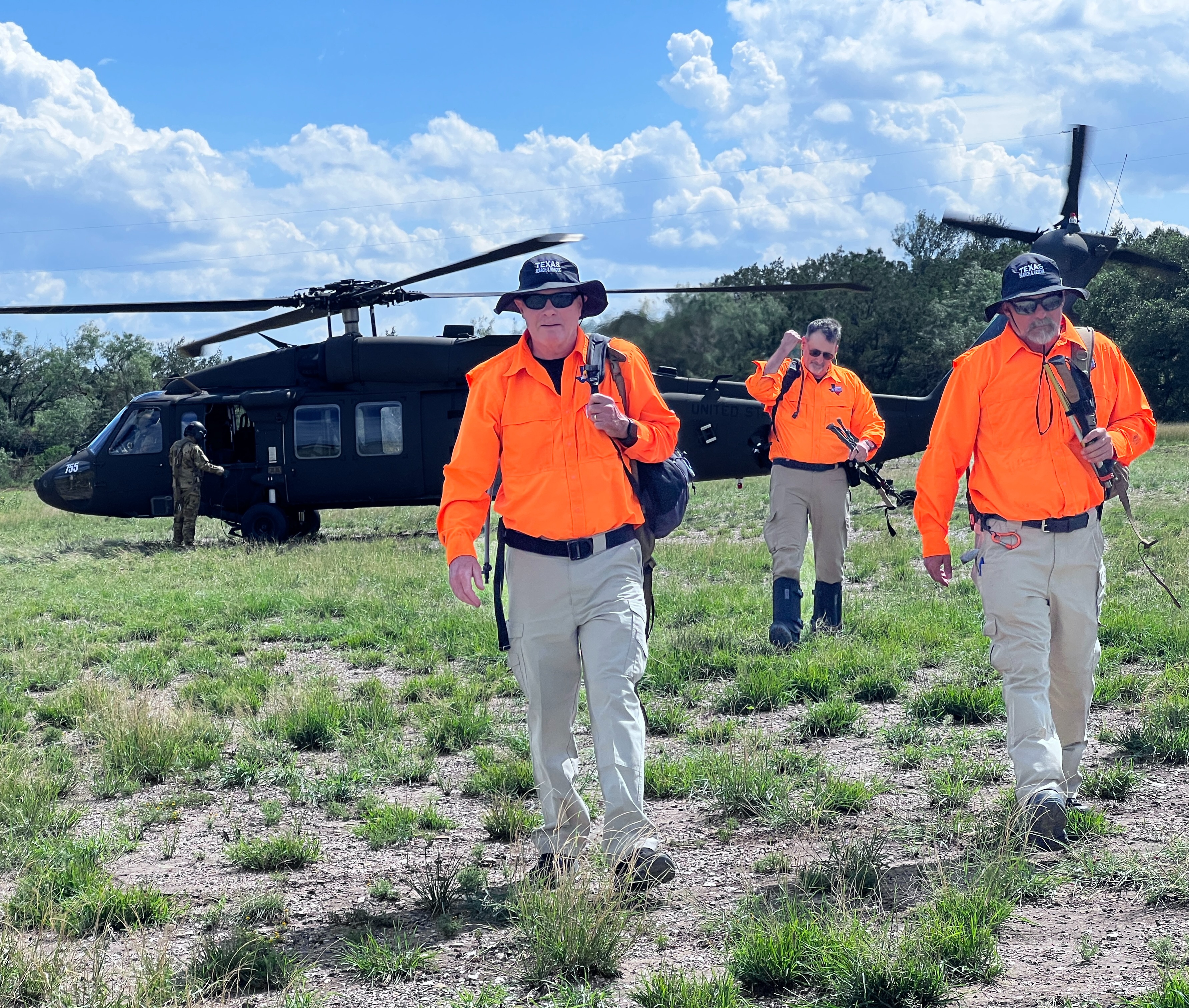 TEXSAR Team members during the hill country floods were transported by helo to get to unreachable search areas.