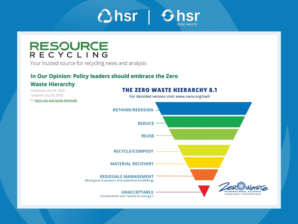 FAQ: HSR Zero Waste President's Op-Ed on Zero Waste Hierarchy in Resource Recycling Magazine