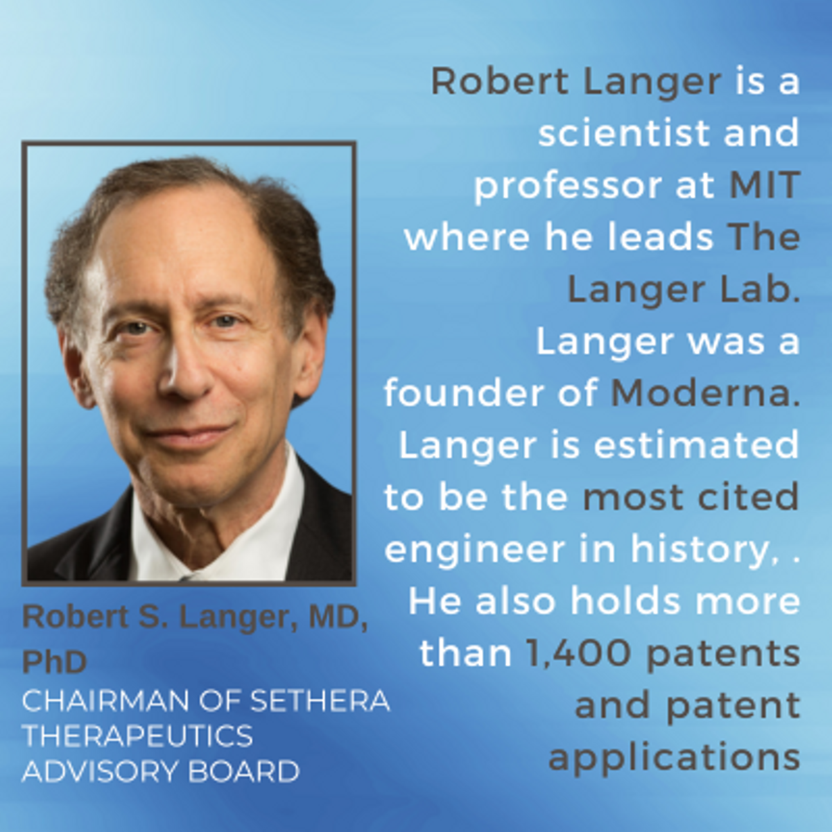 Sethera Therapeutics Bolsters Leadership with MIT's Dr. Robert Langer and Brigadier General Larry Lunt